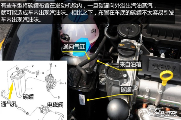 有些碳罐也布置在發動機艙上